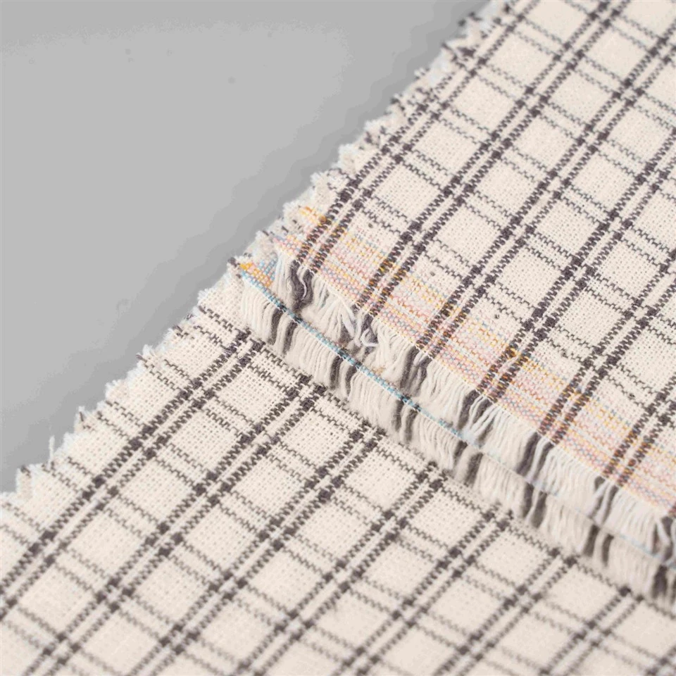 Off White Grid Linen Fabric high quality
